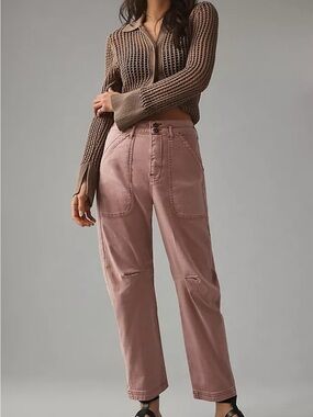 Pilcro Anthropologie Dusty Mauve Pastel Cotton High Rise Barrel Knee Tuck Pants